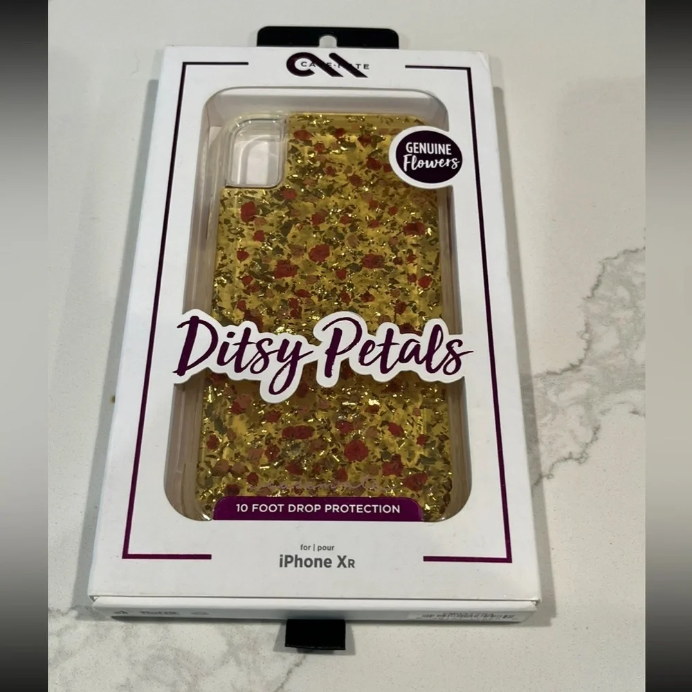 Phone case case-mate Ditsy Petals Floral iPhone XR Case - Gold with Red Accents